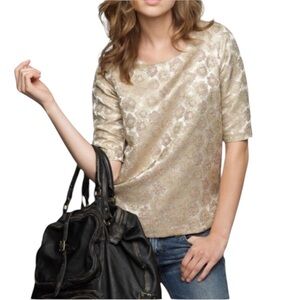 J. Crew Silk Blend Metallic Gold Brocade Top - 2